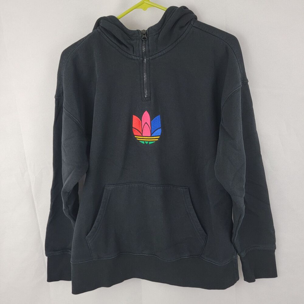 ADIDAS Womens Hoodie Sz XS Adicolor 3D Trefoil Half 1/4 Zip BLACK Athleisure